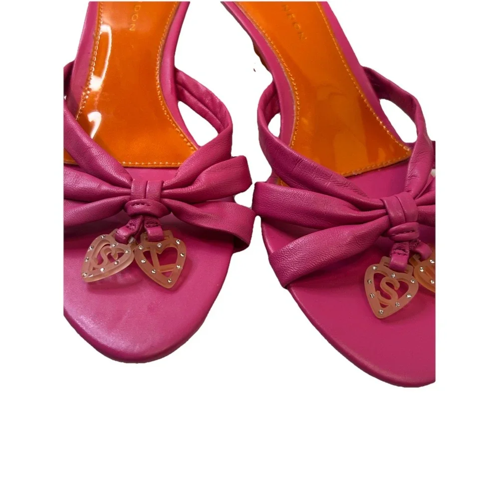 Sacha London Sandals Womens 7.5 Pink Leather Flip Flop‎ Thongs Low Wedge Heel - Picture 2 of 10